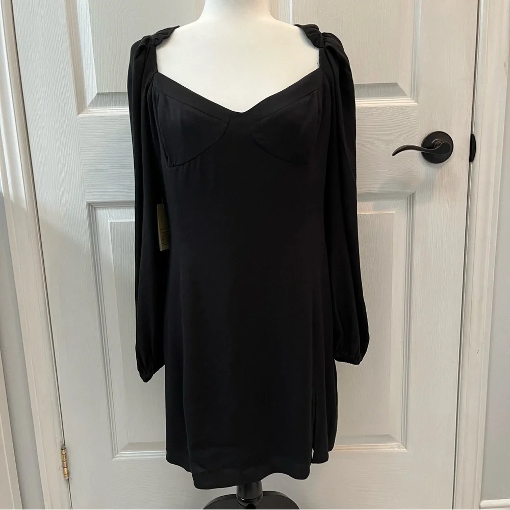 Wilfred Women’s Juliet Corset Novella Black Mini Dress Long Sleeve Ruching 14 - Picture 3 of 17